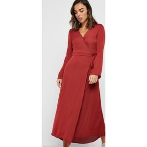 Cotton On Soft Rosewood Satin Wrap Dress, Size M * wom262